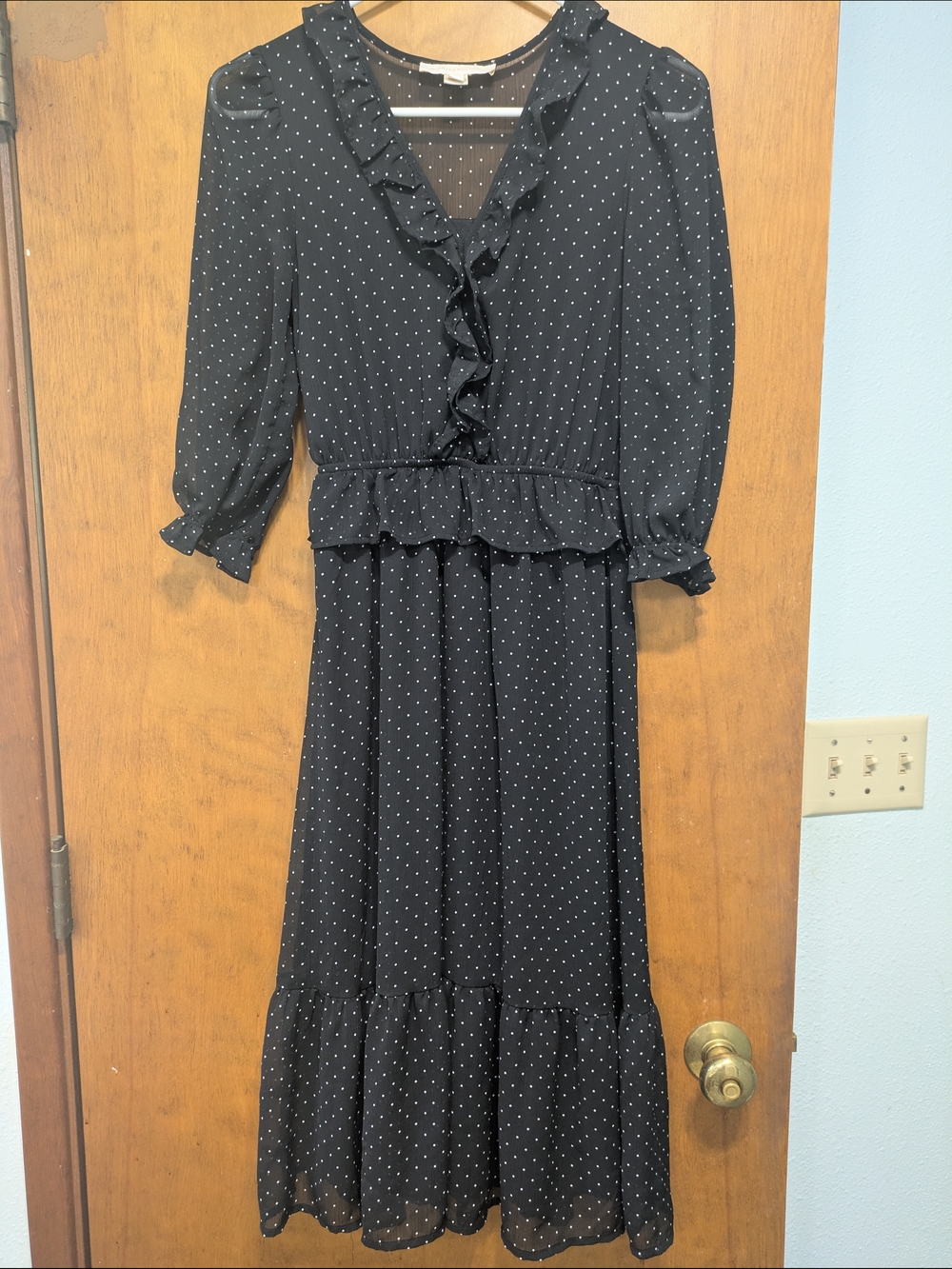 Wednesday Adams Inspired Women’s Black Polka Dot Ruffle Midi Dress